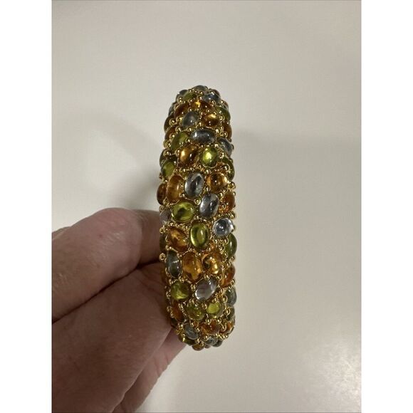 Oval Faceted Rhinestone Bracelet Amber‎ Blue Green In Color - Picture 2 of 4